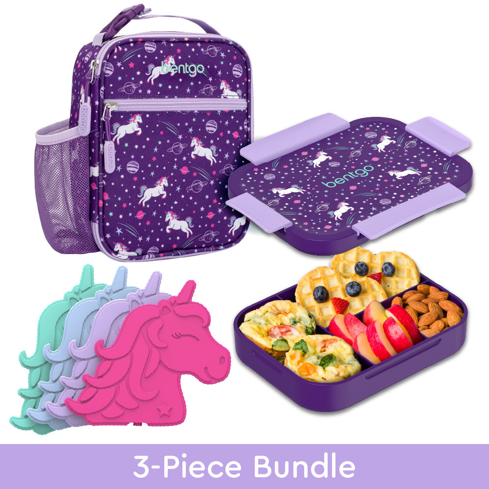 Bentgo Kids Snap & Go Lunch Box, Insulated Lunch Tote, & Ice Packs - Unicorn