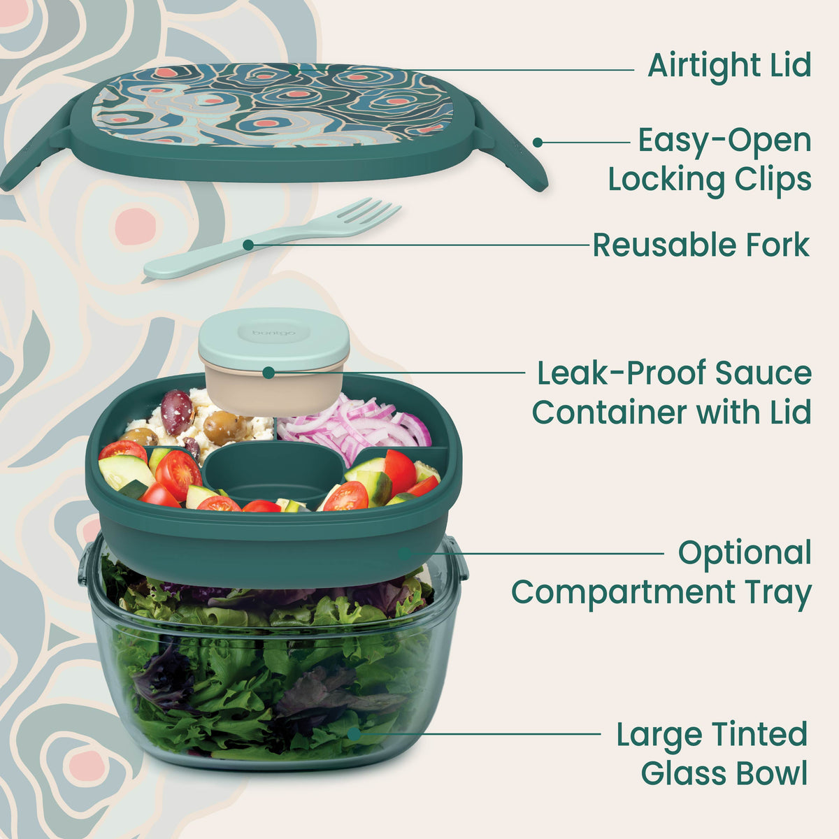 Bentgo Glass Prints All-in-One Salad Container