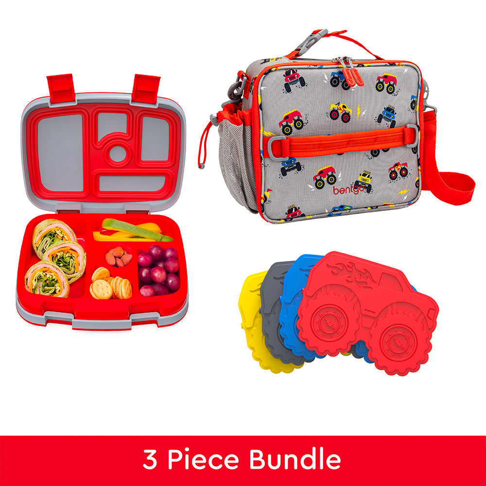 Bentgo Kids Prints Lunch Box, Lunch Bag, & Ice Packs - Trucks