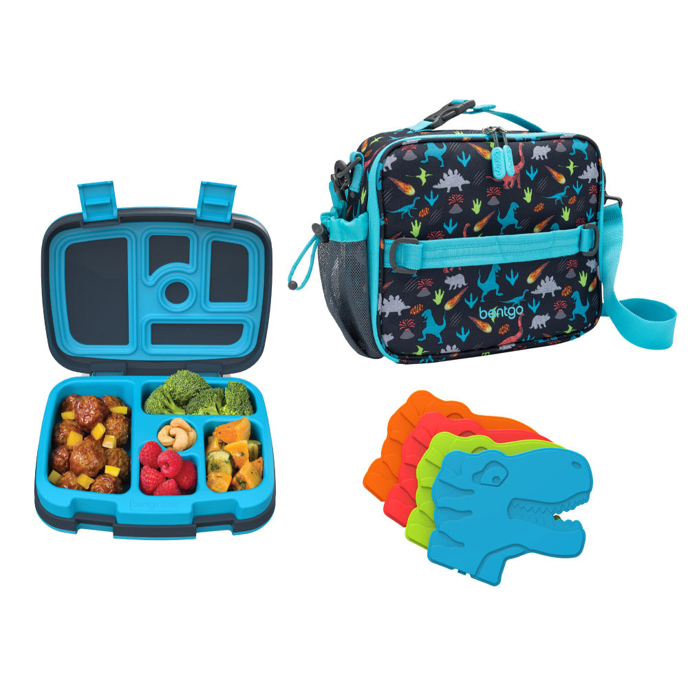 Bentgo Kids Prints Lunch Box, Lunch Bag, & Ice Packs - Dinosaur