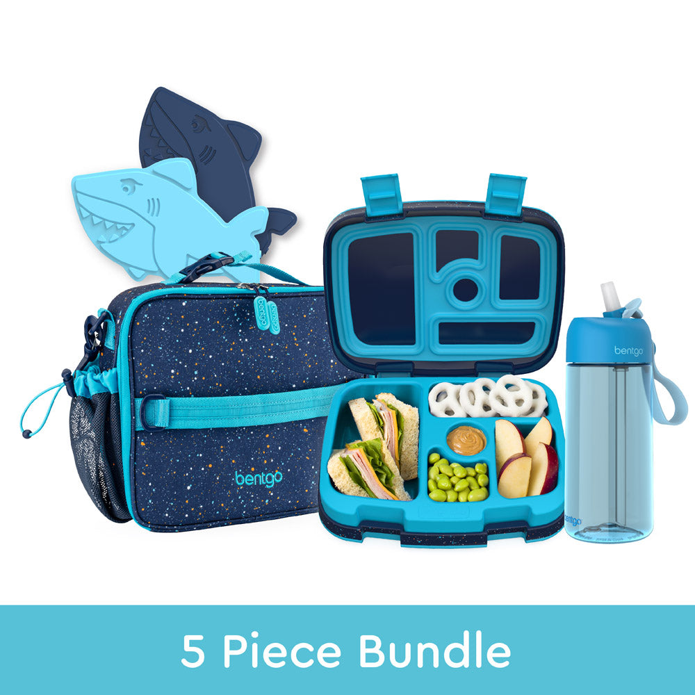 Bentgo Kids Prints Lunch 5-Piece Set with Ice Packs - Abyss Blue Speckle Confetti