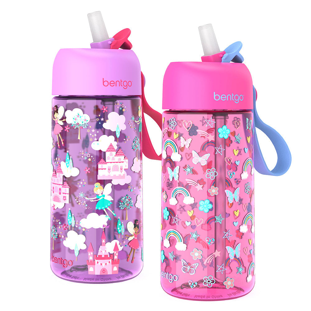 Bentgo Kids Prints Water Bottle (2-Pack) - Rainbows Butterflies/Fairies