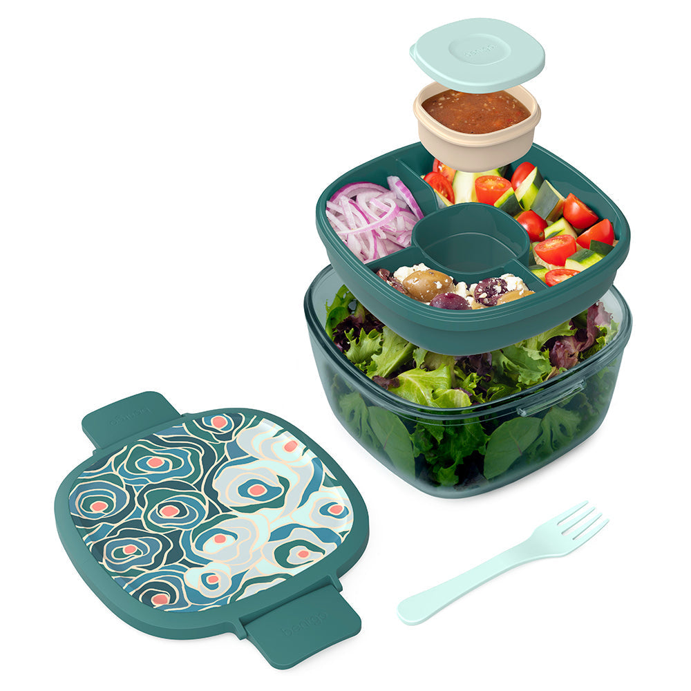Bentgo Glass Prints All-in-One Salad Container - Floral Maximalist - Sea