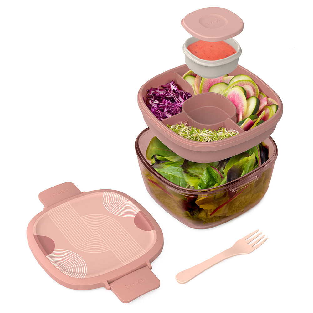 Bentgo Glass Prints All-in-One Salad Container - Mod Curve - Desert Rose