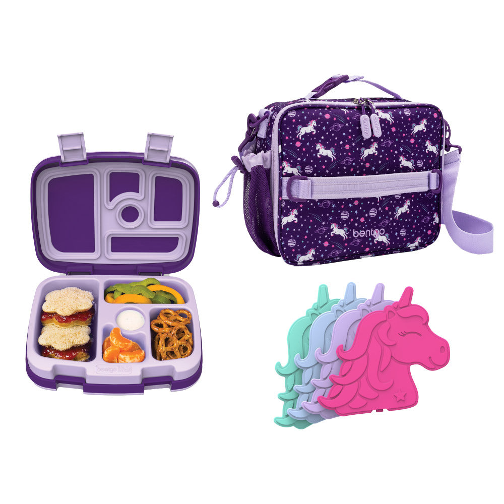 Bentgo Kids Prints Lunch Box, Lunch Bag, & Ice Packs - Unicorn