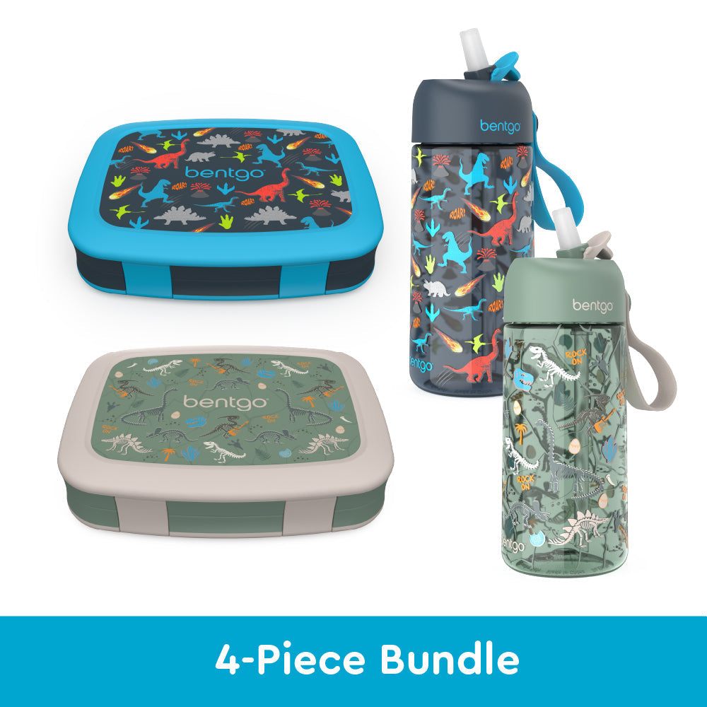 Bentgo Kids Prints Lunch Boxes & Water Bottles - Dinosaur/Dino Fossils