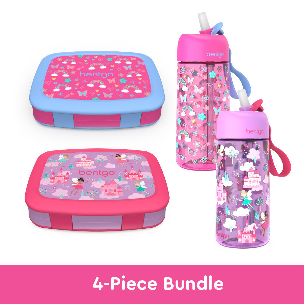Bentgo Kids Prints Lunch Boxes & Water Bottles - Rainbows Butterflies/Fairies